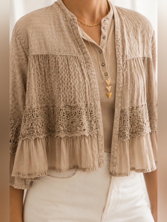 Young Threads Sweaters - #1567 Young Threads Latte Lace Boho Shrug